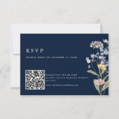 Navy Spring Wildflower Meadow Bruiloft QR Code RSVP Kaartje (Voorkant)