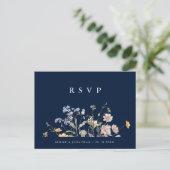 Navy Spring Wildflower Meadow Bruiloft RSVP Briefkaart (Staand voorkant)