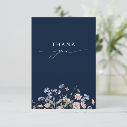 Navy Spring Wildflower Meadow Garden Bruiloft Bedankkaart (Staand voorkant)