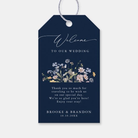 Navy Spring Wildflower Meadow Garden Bruiloft Cadeaulabel (Voorkant)