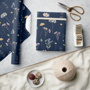 Navy Spring Wildflower Meadow Garden Bruiloft Cadeaupapier