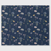 Navy Spring Wildflower Meadow Garden Bruiloft Cadeaupapier (Vlak)