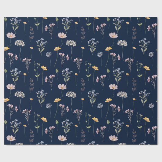 Navy Spring Wildflower Meadow Garden Bruiloft Cadeaupapier (Vlak)