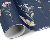 Navy Spring Wildflower Meadow Garden Bruiloft Cadeaupapier (Rol Hoek)