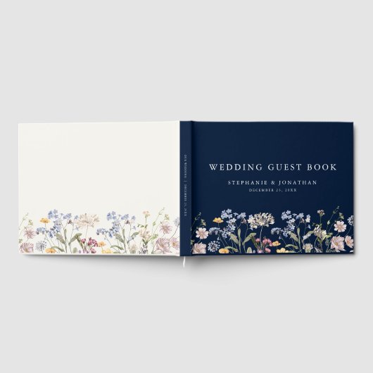 Navy Spring Wildflower Meadow Garden Bruiloft Gastenboek (Volledig)