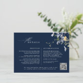 Navy Spring Wildflower Meadow Garden Bruiloft Informatiekaartje (Staand voorkant)