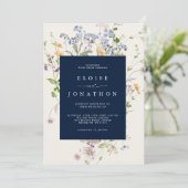 Navy Spring Wildflower Meadow Garden Bruiloft Kaart (Staand voorkant)