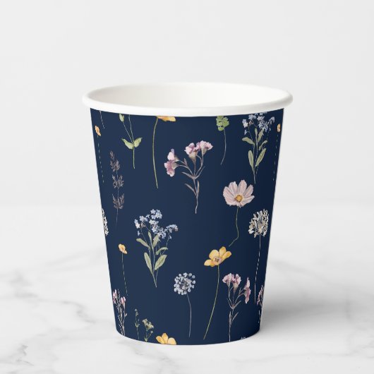 Navy Spring Wildflower Meadow Garden Bruiloft Papieren Bekers (Achterkant)