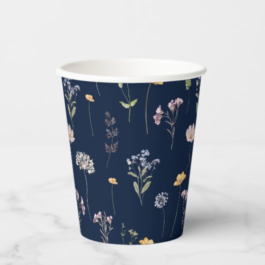 Navy Spring Wildflower Meadow Garden Bruiloft Papieren Bekers (Voorkant)