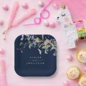 Navy Spring Wildflower Meadow Garden Bruiloft Papieren Bordje (Feest)