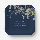 Navy Spring Wildflower Meadow Garden Bruiloft Papieren Bordje (Voorkant)