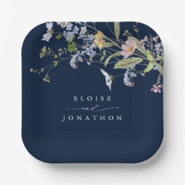 Navy Spring Wildflower Meadow Garden Bruiloft Papieren Bordje
