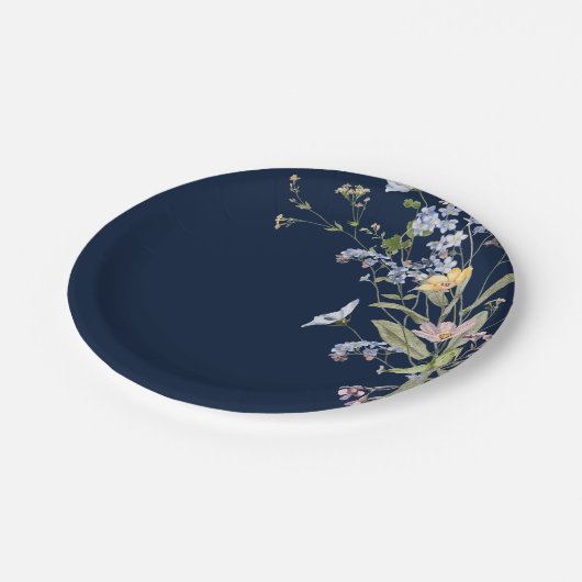 Navy Spring Wildflower Meadow Garden Bruiloft Papieren Bordje (Gekanteld)