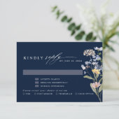Navy Spring Wildflower Meadow Garden Bruiloft RSVP Kaartje (Staand voorkant)