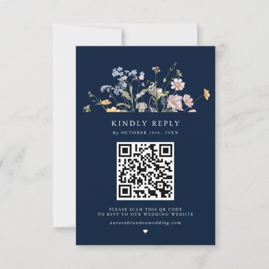 Navy Spring Wildflower Meadow Garden Bruiloft RSVP Kaartje (Voorkant)