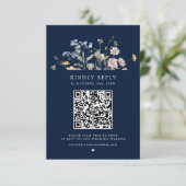 Navy Spring Wildflower Meadow Garden Bruiloft RSVP Kaartje (Staand voorkant)