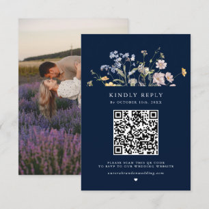 Navy Spring Wildflower Meadow Garden Bruiloft RSVP Kaartje