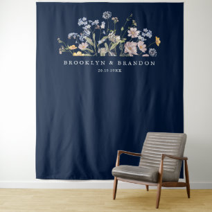 Navy Spring Wildflower Meadow Garden Bruiloft Wandkleed