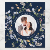 Navy Spring Wildflower Meadow Garden Bruiloft Wijn Etiket (Enkel label)