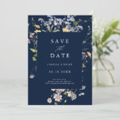 Navy Spring Wildflower Meadow Garden Foto Save The Date (Staand voorkant)