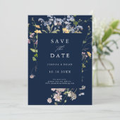 Navy Spring Wildflower Meadow Garden Save The Date (Staand voorkant)