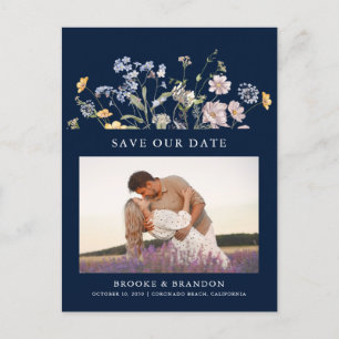 Navy Spring Wildflower Meadow Save the Date Briefkaart