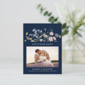Navy Spring Wildflower Meadow Save the Date Briefkaart (Staand voorkant)