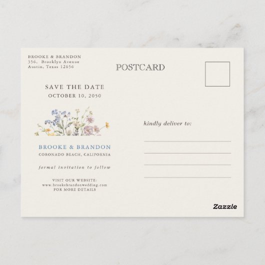 Navy Spring Wildflower Meadow Save the Date Briefkaart (Achterkant)