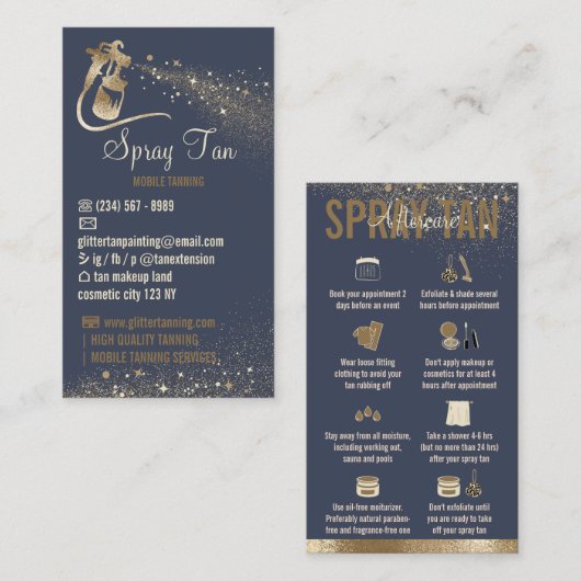Navy Sprink Nazorg Instructies Spray Tanning Visitekaartje (Voorkant / Achterkant)