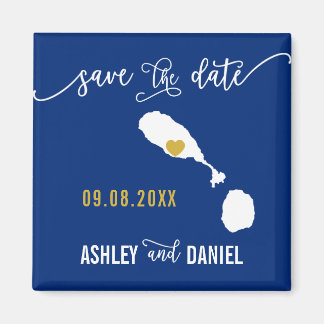 Navy St. Kitts en Nevis Wedding Save the Date Map Magneet