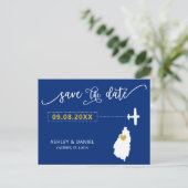 Navy St. Lucia Wedding Save the Date Map Briefkaar Briefkaart (Staand voorkant)