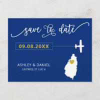 Navy St. Lucia Wedding Save the Date Map Briefkaar