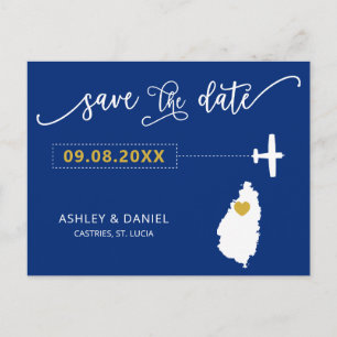 Navy St. Lucia Wedding Save the Date Map Briefkaar Briefkaart