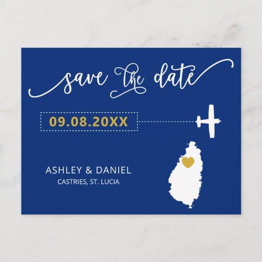 Navy St. Lucia Wedding Save the Date Map Briefkaar Briefkaart (Voorkant)
