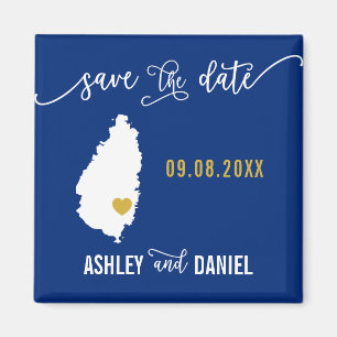 Navy St. Lucia Wedding Save the Date Map Magneet