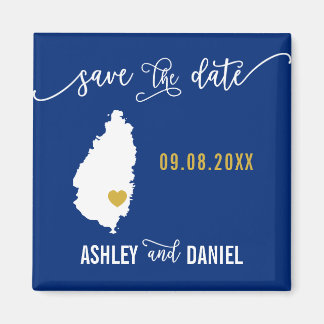 Navy St. Lucia Wedding Save the Date Map Magneet