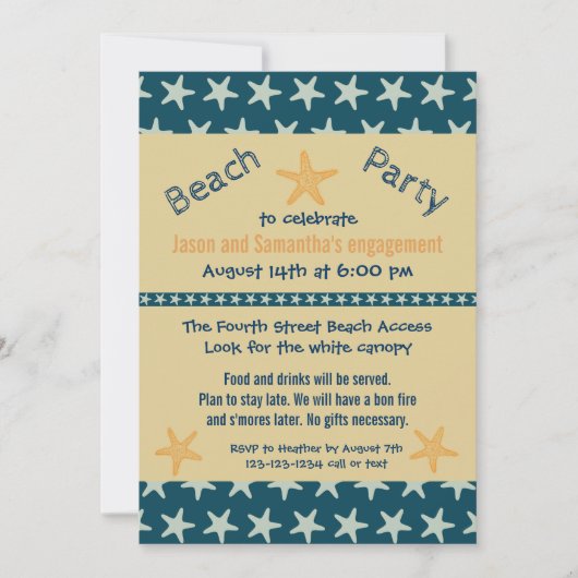 Navy Starfish Beach - Uitnodiging verlovingsfeest (Voorkant)