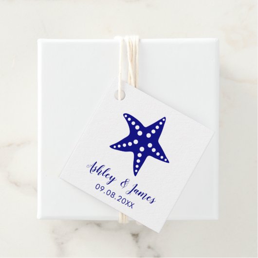 Navy Starfish Bruiloft Gift Label Strand Bruiloft  (In situ)