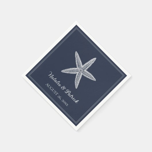 Navy Starfish bruiloft Servet (Hoek)