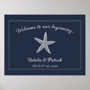 Navy Starfish bruiloft welkom Poster