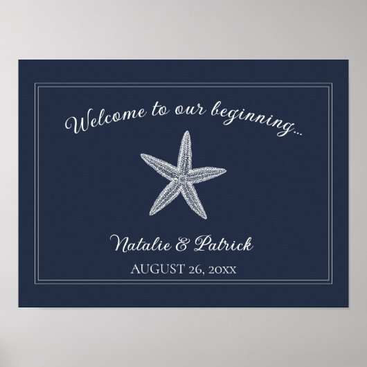 Navy Starfish bruiloft welkom Poster (Voorkant)