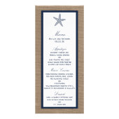 Navy Starfish Burlap Beach Wedding Menu (Voorkant)