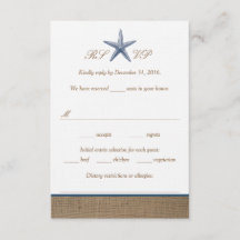 Navy Starfish Burlap Beach Wedding RSVP-kaarten