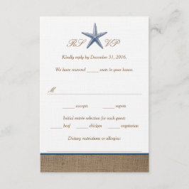 Navy Starfish Burlap Beach Wedding RSVP-kaarten RSVP Kaartje