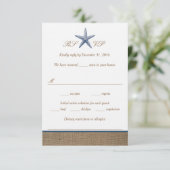 Navy Starfish Burlap Beach Wedding RSVP-kaarten RSVP Kaartje (Staand voorkant)