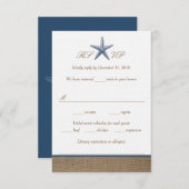 Navy Starfish Burlap Beach Wedding RSVP-kaarten RSVP Kaartje (Voorkant / Achterkant)