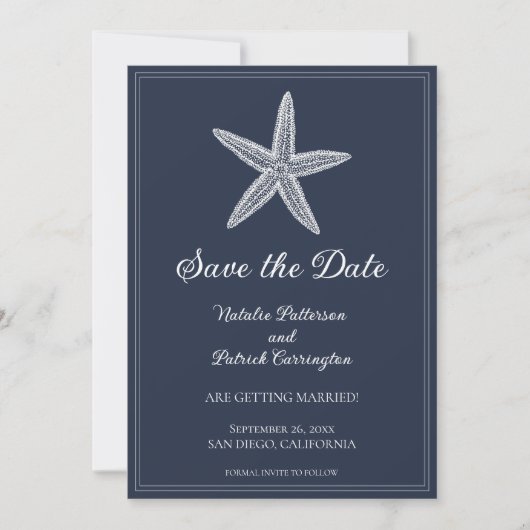 Navy Starfish Save the Date Uitnodiging (Voorkant)