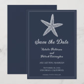 Navy Starfish Save the Date Uitnodiging (Voorkant / Achterkant)