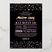Navy Stars Bar Bat Mitzvah Invitation Gold Inlay Folie Uitnodiging (Voorkant)