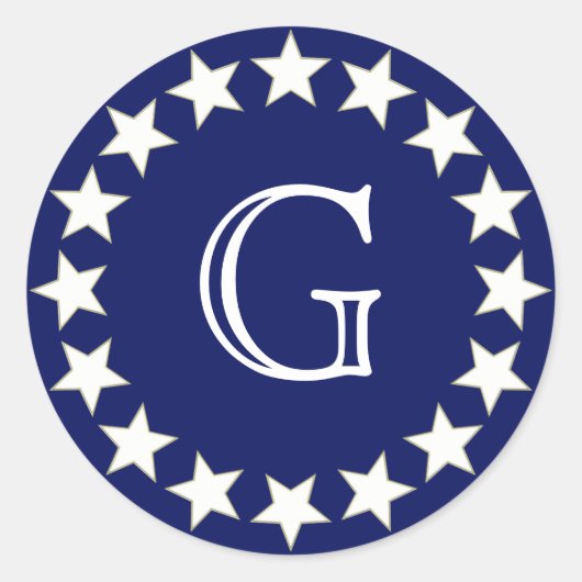 Navy Stars Monogram Envelope Seals Ronde Sticker (Voorkant)